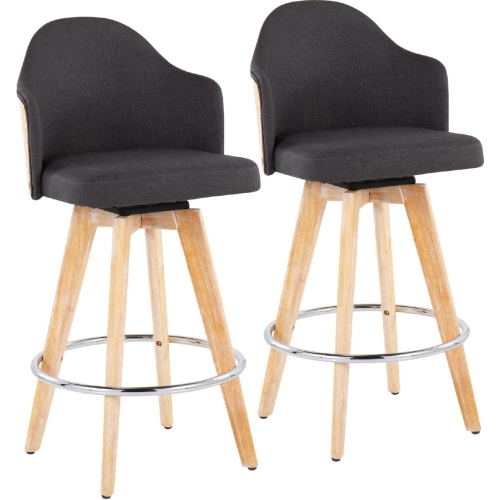 Ahoy 26" Counter Stool in Charcoal Gray Fabric & Bamboo & Chrome Footrest (Set of 2)